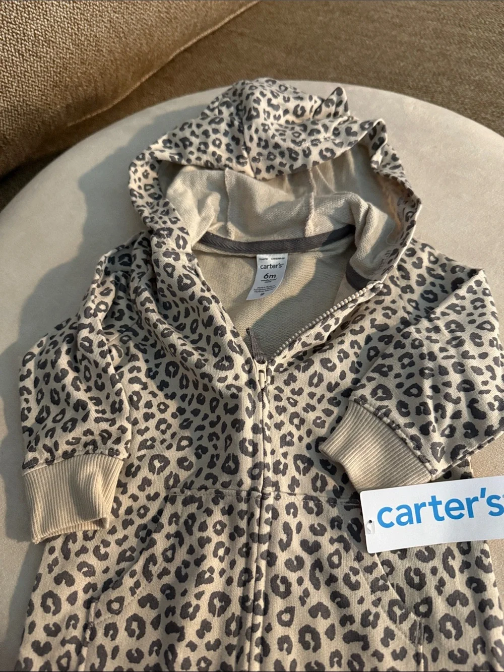 Carter's Beige and Brown Leopard Print Baby Zip Romper